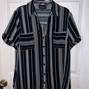 Black and White Striped Women's Blouse